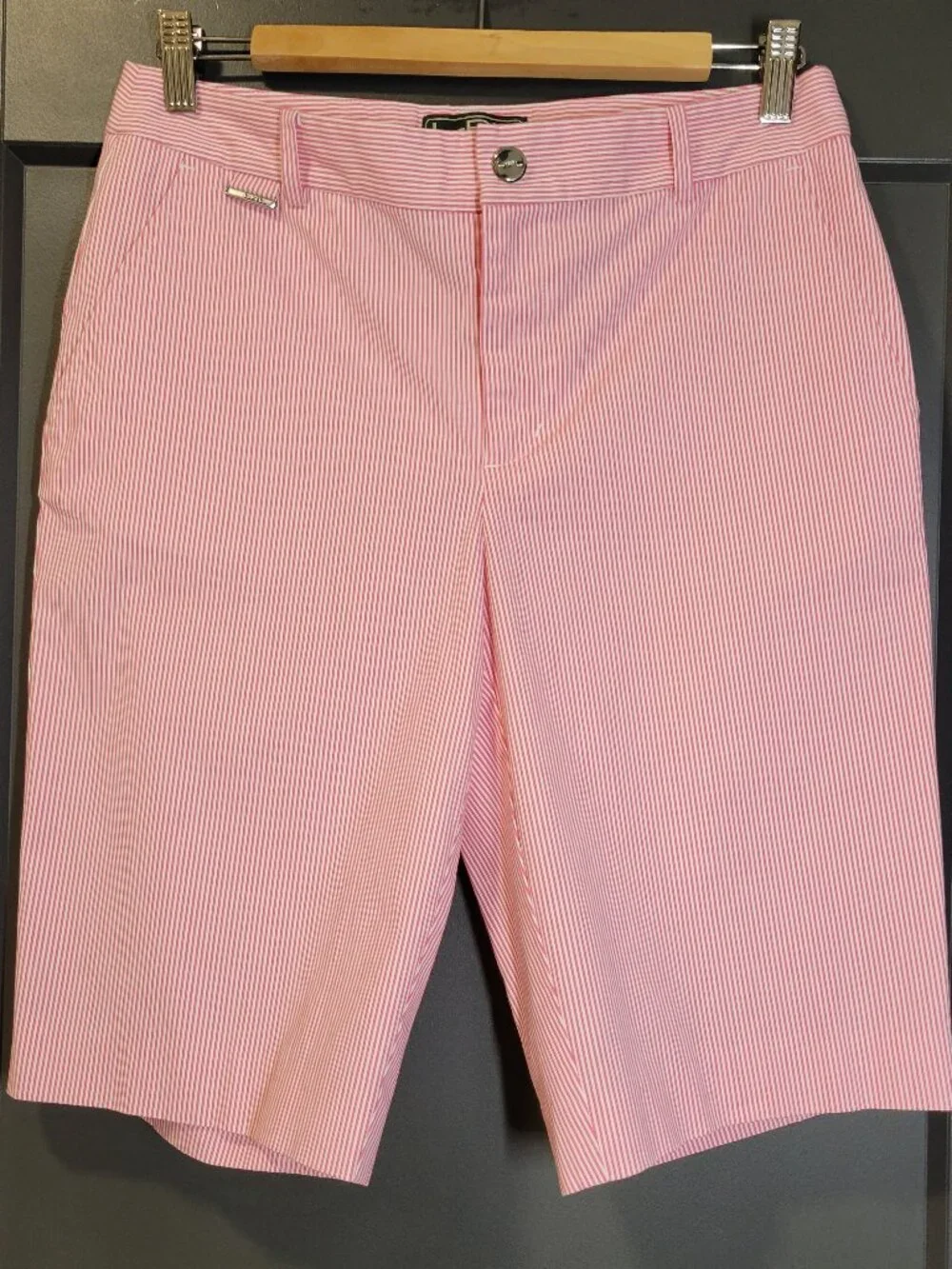 Ralph Lauren  Bermuda Shorts  Size 6 Flat Front Pink/White Pinstripe Cotton
